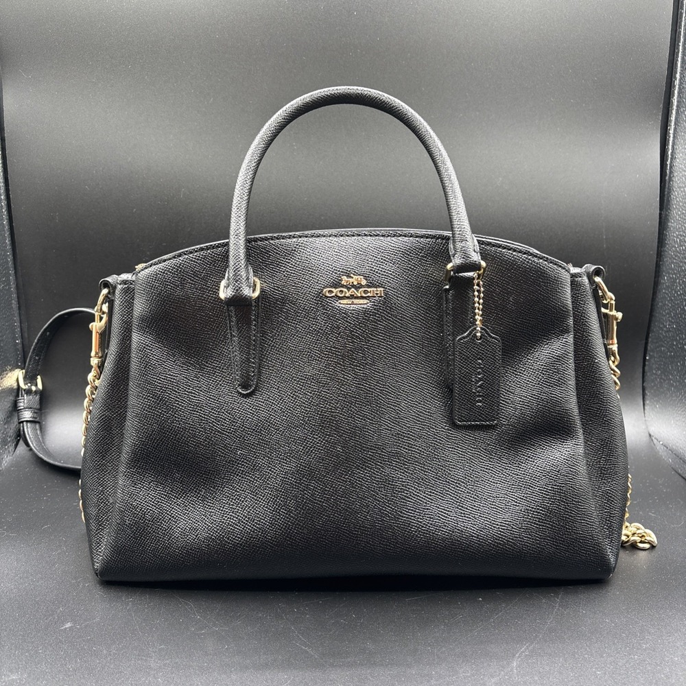 Coach Sage Carryall Black Leather Satchel Bag With Shoulder Strap F28976